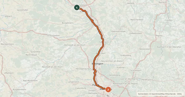 Kartenübersicht der Radroute RegnitzRadweg Kanalroute