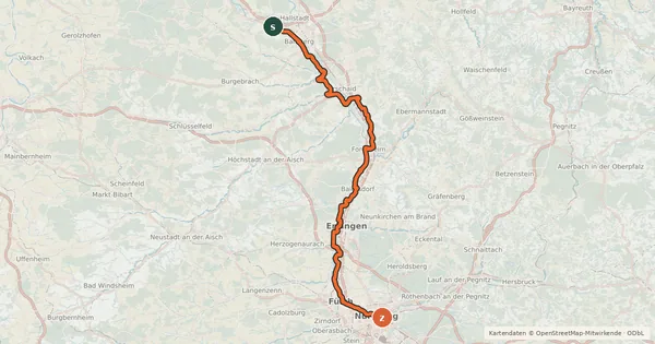 Kartenübersicht der Radroute RegnitzRadweg Talroute