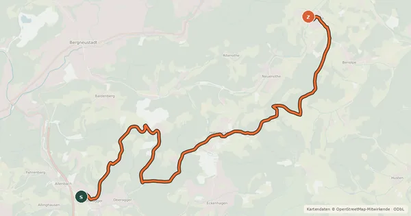 Kartenübersicht der Radroute Reichshof (32) - Bergneustadt (33)