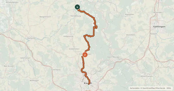 Kartenübersicht der Radroute Reinhardswaldradweg