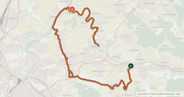 Kartenübersicht der Radroute Remstal-Radweg Etappe 1