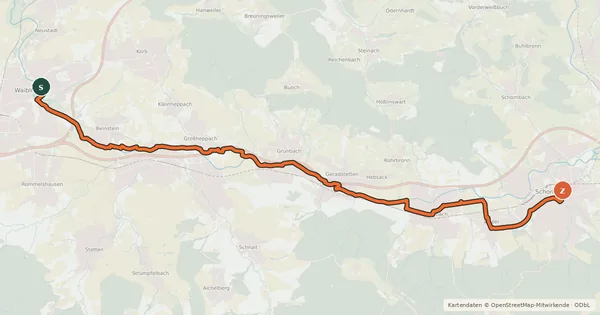 Kartenübersicht der Radroute Remstal-Radweg Etappe 2