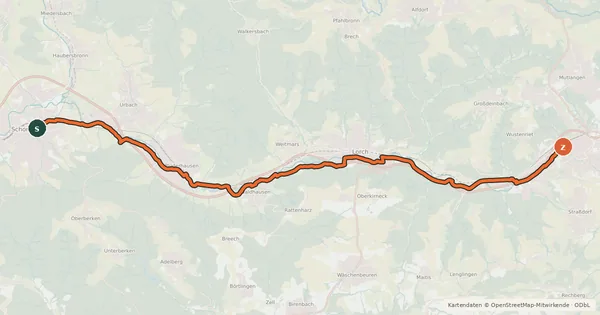 Kartenübersicht der Radroute Remstal-Radweg Etappe 3
