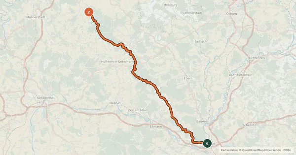 Kartenübersicht der Radroute Rennweg Haßberge - Radroute