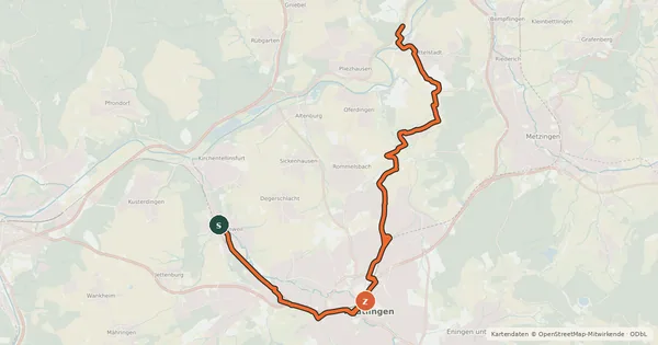 Kartenübersicht der Radroute Reutlingen Rundkurs R18