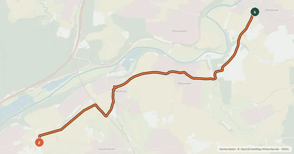 Kartenübersicht der Radroute Reutlingen Rundkurs R18 - Abkürzung