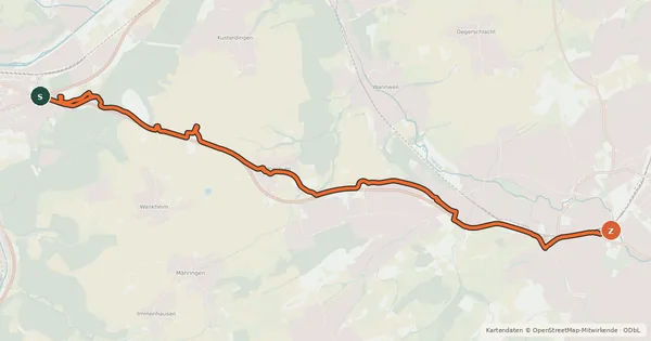 Kartenübersicht der Radroute Reutlingen-Tuebingen