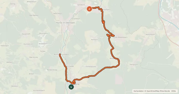 Kartenübersicht der Radroute Rhein-Main-Vergnügen Route 7b