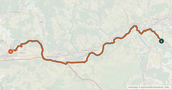 Kartenübersicht der Radroute Rhein-Route