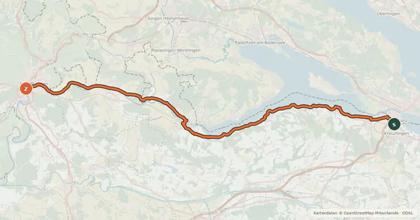 Kartenübersicht der Radroute Rhein-Route