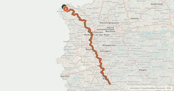 Kartenübersicht der Radroute Rhein-Route D8 [NRW]