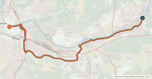 Kartenübersicht der Radroute Rhein-Route - Etappe 9.1