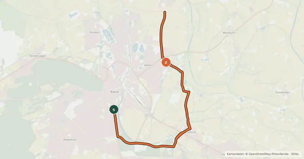 Kartenübersicht der Radroute Rhein-Waal-Route