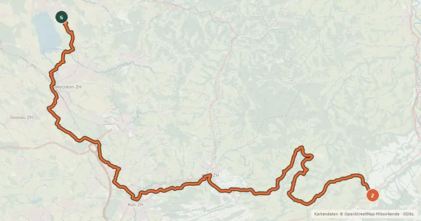 Kartenübersicht der Radroute Rheinfall - Zürcher Oberland - Etappe 2