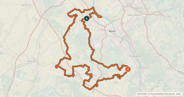 Kartenübersicht der Radroute Rheinische Apfelroute