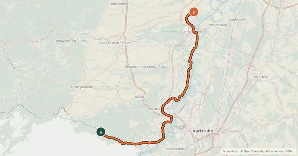 Kartenübersicht der Radroute Rheinland-Pfalz Radroute (Landkreis Germersheim)