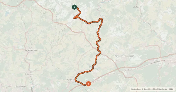 Kartenübersicht der Radroute Rheinland-Pfalz Radroute (Landkreis Kusel)