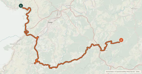 Kartenübersicht der Radroute Rheinland-Pfalz Radroute (Landkreis Trier-Saarburg)