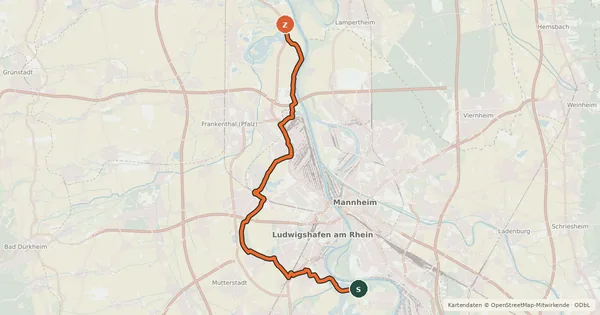 Kartenübersicht der Radroute Rheinland-Pfalz Radroute (Ludwigshafen)