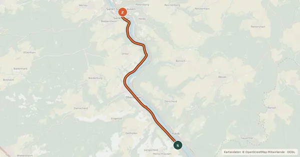 Kartenübersicht der Radroute Rheinland-Pfalz Radroute (Rhein-Hunsrück)