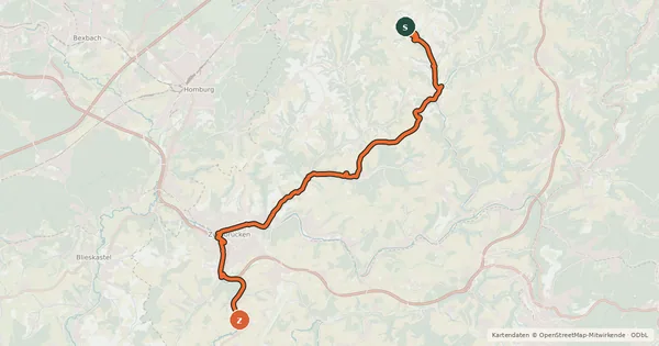 Kartenübersicht der Radroute Rheinland-Pfalz Radroute (Zweibrücken)