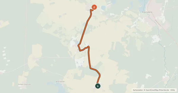 Kartenübersicht der Radroute Rheinsberg (83) - Rheinsberg (84)