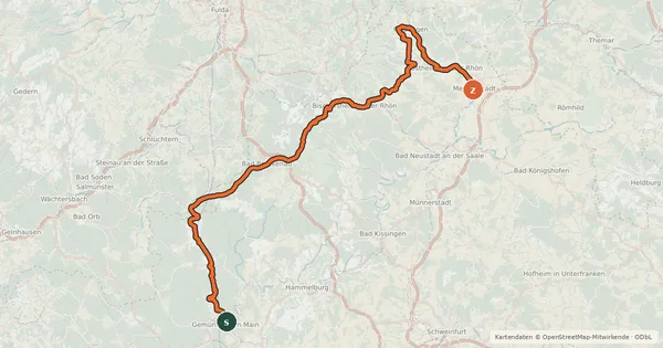 Kartenübersicht der Radroute Rhön-Sinntal Radweg