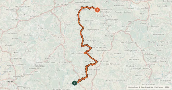 Kartenübersicht der Radroute Rhönradweg