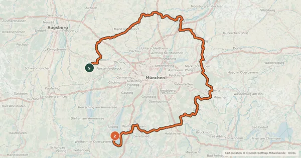 Kartenübersicht der Radroute Ring der Regionen - Abschnitt 1a