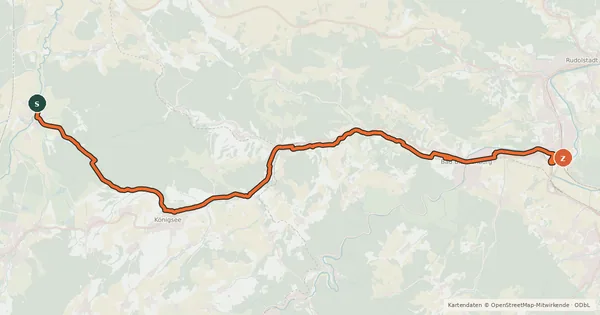 Kartenübersicht der Radroute Rinnetal-Radweg