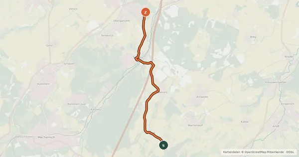 Kartenübersicht der Radroute Rißdorf (55) - Obergartzem (86)