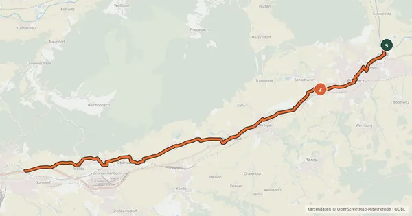 Kartenübersicht der Radroute RO13