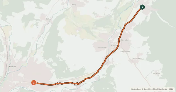 Kartenübersicht der Radroute Rodach-Radweg