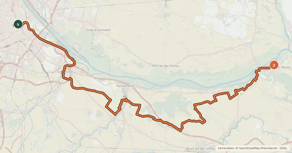 Kartenübersicht der Radroute Römerland Carnuntum Radtour - Variante Enzersdorf/Fischa