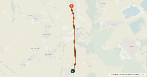 Kartenübersicht der Radroute Rommerskirchen (61) - Dormagen (62)