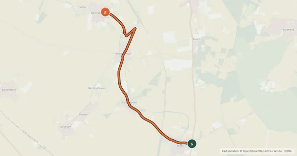 Kartenübersicht der Radroute Rommerskirchen (61) - Rommerskirchen (64)