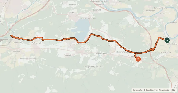 Kartenübersicht der Radroute Rosentalweg