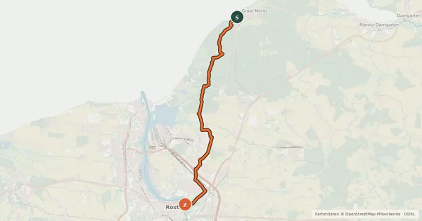 Kartenübersicht der Radroute Rostock - Graal-Müritz