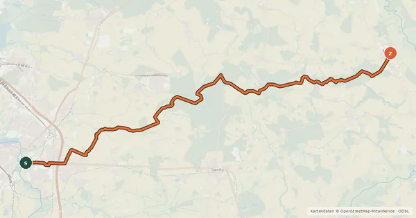 Kartenübersicht der Radroute Rostock-Marlow