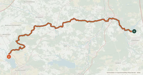 Kartenübersicht der Radroute Rothsee-Altmühlsee