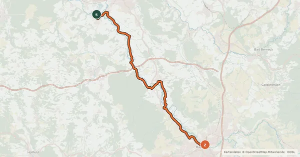 Kartenübersicht der Radroute Rotmain-Radweg (Hauptroute)