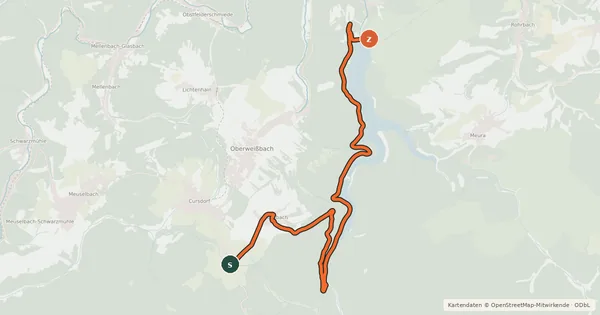 Kartenübersicht der Radroute Route 1 zur Talsperre Lichte/Leibis