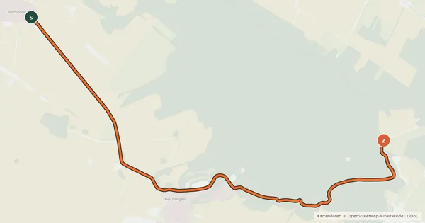 Kartenübersicht der Radroute Route 11-17 Hemleben-Klapptor
