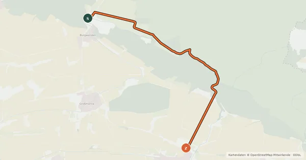 Kartenübersicht der Radroute Route 18-20 Burgwenden-Ostramondra
