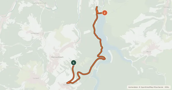 Kartenübersicht der Radroute Route 2 zur Talsperre Lichte/Leibis