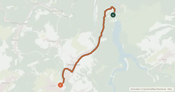 Kartenübersicht der Radroute Route 3 zur Talsperre Lichte/Leibis