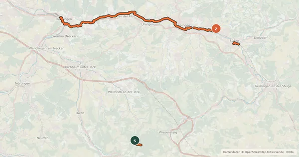 Kartenübersicht der Radroute Route der Industriekultur im Filstal