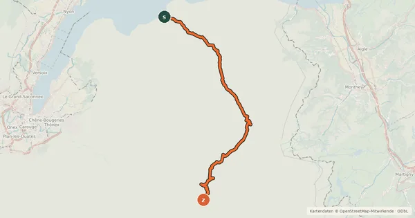 Kartenübersicht der Radroute Route des Grandes Alpes à vélo, étape 1, Thonon-les-Bains / Cluses