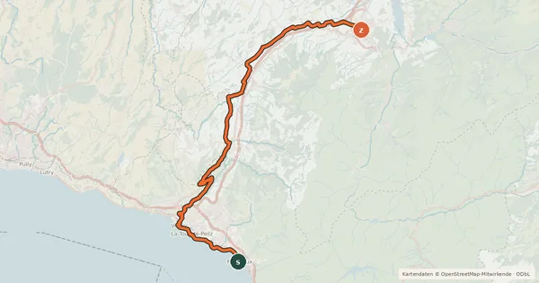 Kartenübersicht der Radroute Route des lacs