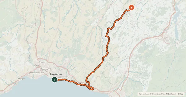 Kartenübersicht der Radroute Route du Coeur